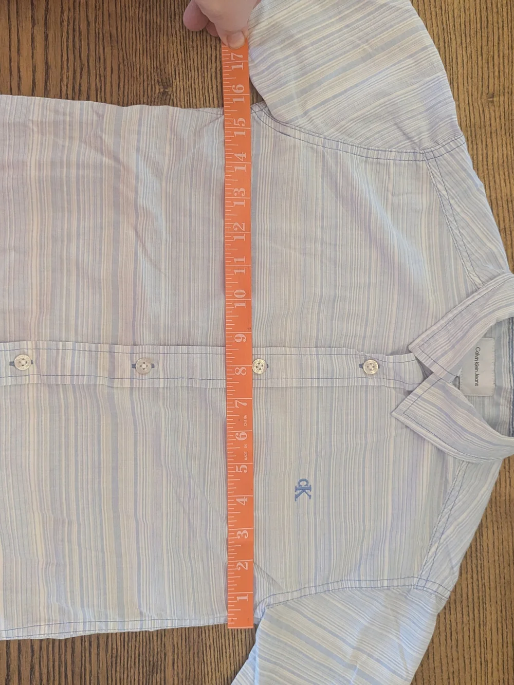 EUC Calvin Klein Boys Small 8 Blue Stripe Classic Button Up Short Sleeve Shirt